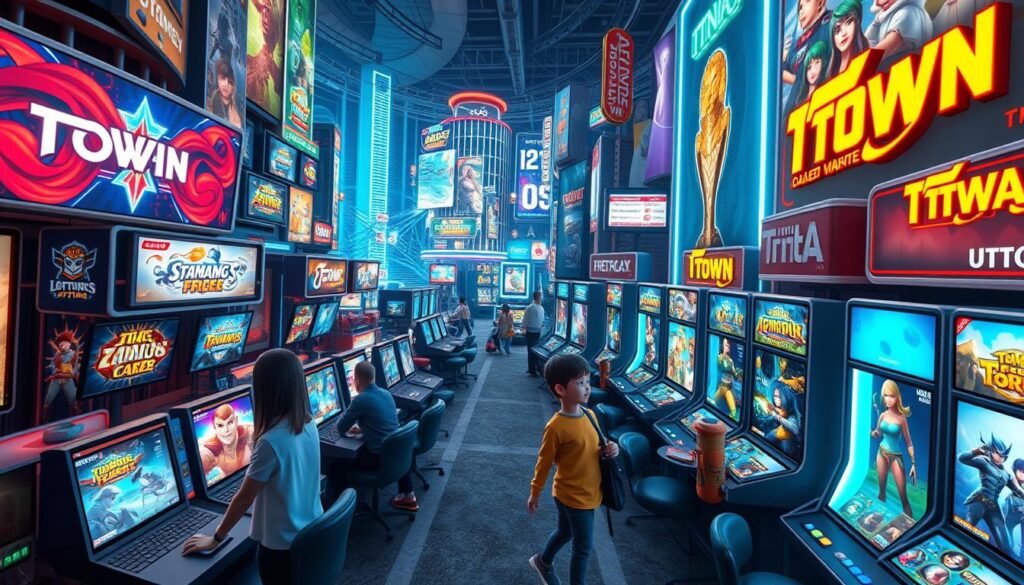 A vibrant and immersive online gaming experience at UTown, featuring a diverse range of high-quality games. Detailed 3D environments with dynamic lighting and depth of field, showcasing the variety of gaming genres available, from thrilling action titles to engaging puzzle challenges. Players navigate seamlessly through the bustling virtual city, with a focus on data privacy and secure transactions, creating a truly safe and enjoyable entertainment destination. A vibrant and immersive online gaming experience at UTown, featuring a diverse range of high-quality games. Detailed 3D environments with dynamic lighting and depth of field, showcasing the variety of gaming genres available, from thrilling action titles to engaging puzzle challenges. Players navigate seamlessly through the bustling virtual city, with a focus on data privacy and secure transactions, creating a truly safe and enjoyable entertainment destination.